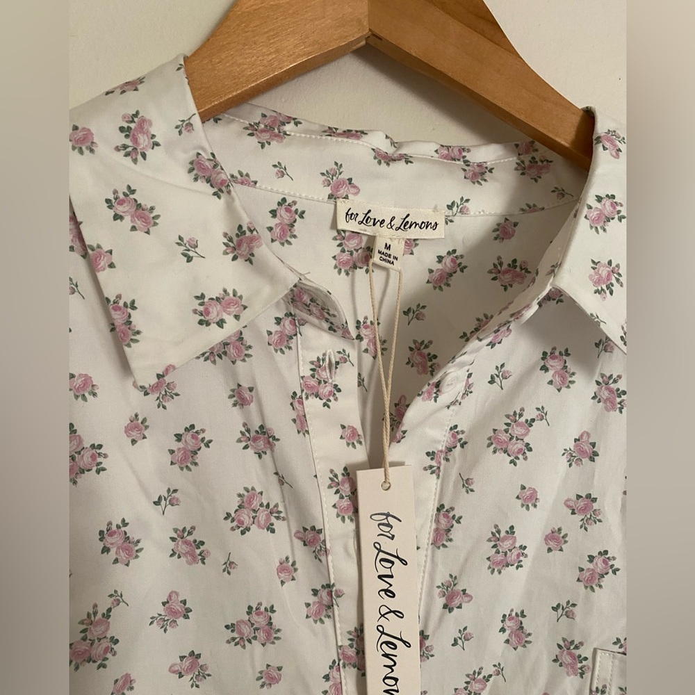 For Love & Lemons Floral Print Long Sleeve Button-Up Top NWT Medium